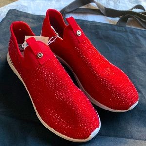 9West red bling slip on sneakers. Lightweight stretch.